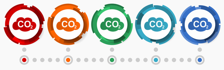 Poster - Carbon dioxide, co2 concept vector icon set, modern design abstract web buttons in 5 color options, infographic template