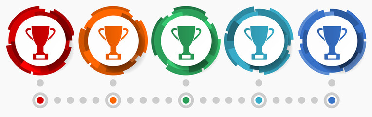 Aufkleber - Cup, trophy, winner concept vector icon set, modern design abstract web buttons in 5 color options, infographic template