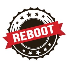 REBOOT Text On Red Brown Ribbon Stamp.