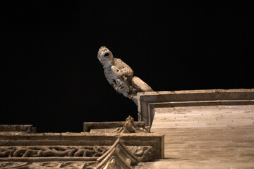 Canvas Print - Valencia Silk Exchange Market building Lonja de la Seda gargoyles at night