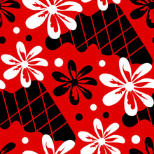 Vector Seamless Background With Red And White Black Floral Pattern