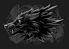 Wolf Head On The Dark Gray Background Vector Illustration.