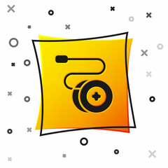 Sticker - Black Yoyo toy icon isolated on white background. Yellow square button. Vector