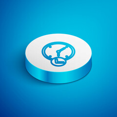 Poster - Isometric line Clock icon isolated on blue background. Time symbol. White circle button. Vector