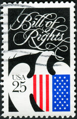 Sticker - USA - CIRCA 1989: Postage stamp  devoted to Bill of Rights and Constitution Bicentennial