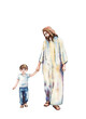 Watercolor illustration. Jesus and little  boy, child on white background. For cards, Easter, christening