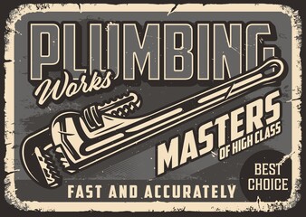 Plumbing work monochrome scraped poster
