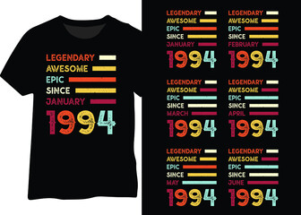 LEGENDARY AWESOME EPIC SINCE JANUARY 1994, RETRO BIRTHDAY DESIGN T-SHIRT, POSTER, MUG