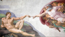 The Creation Of Adam By Michelangelo At The Sistine Chapel, Vatican, Rome, Italy