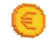 Euro coin in pixel art 3d render