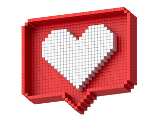 Wall Mural - Like heart social media in pixel art 3d render