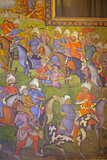 Fototapeta Paryż - Fresco at Chehel Sotoun palace showing the battle between Shah Esmaeel Safavid and Sheibak Khan the Uzbek, Isfahan, Iran