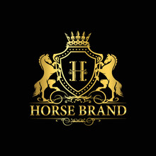 Horse Crest Or Emblem Logo. Horse Logo Design. Elegant And Luxury Horse Logo Concept. Vector Logo Template