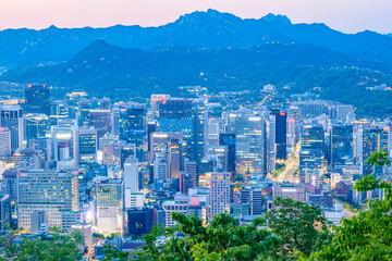 Wall Mural - Seoul city night view taken from Namsan Mountain in Seoul, South Korea at night time