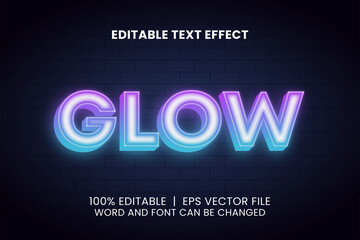 Wall Mural - glow purple and blue neon in brick wall editable text effect