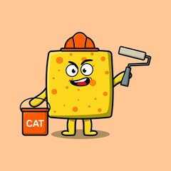 Wall Mural - Cute cartoon cheese as a builder character painting in 3d modern style design