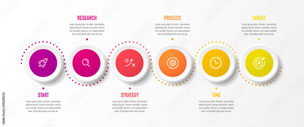 Timeline infographic design with 6 options or steps. Infographics for ...