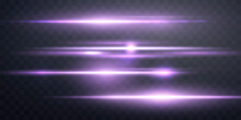 Purple Lens Flares Set. Isolated On Transparent Background. Sun Flash With Rays Or Spotlight. Violet Glow Flare Light Effect. Vector Illustration
