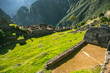Wonder of the World Machu Picchu in Peru. Beautiful landscape in Andes Mountains with Incan sacred city ruins.
