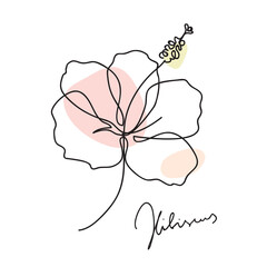 Hibiscus flower. Line art concept design. Continuous line drawing. Stylized flower symbol. Vector illustration.