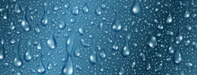 Background Of Big And Small Realistic Water Drops In Blue Colors