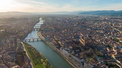 Wall Mural - Aerial time lapse of Florence at golden hour before sunset