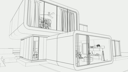 Wall Mural - Modern architecture draft animation