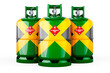 Jamaican flag painted on the propane cylinders with compressed gas, 3D rendering