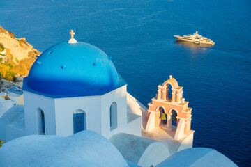 Wall Mural - Santorini, Greece. A view of traditional Greek architecture. Oia village, Santorini Island, Greece. Travel and vacation photography.