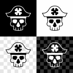 Poster - Set Pirate captain icon isolated on black and white, transparent background. Vector