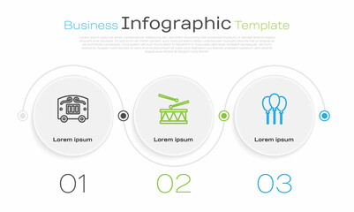 Canvas Print - Set line Circus wagon, Drum with drum sticks and Balloons ribbon. Business infographic template. Vector