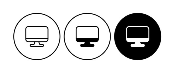 Monitor PC, Icon computer screen, logo of TV set for mobile concept sign, symbol, vector, illustration, editable stroke, flat design style isolated on white