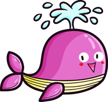 Cute Pink Whale Cartoon Character Getting Happy