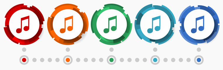 Aufkleber - Note, music concept vector icon set, modern design abstract web buttons i n 5 color options, infographic template