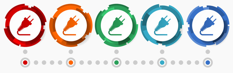 Fototapete - Electricity, power concept vector icon set, modern design abstract web buttons in 5 color options, infographic template