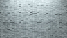 3D, Concrete Wall Background With Tiles. Polished, Tile Wallpaper With Rectangular, Futuristic Blocks. 3D Render