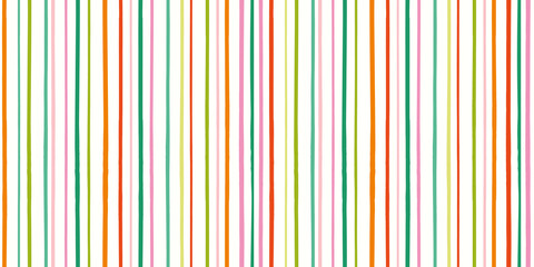 Wall Mural - Striped pattern background banner. Vector seamless repeat border of hand drawn organic vertical stripes.