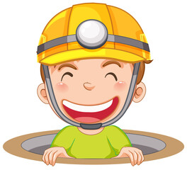 Wall Mural - Happy boy in hole wearing safety hat