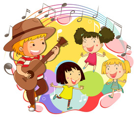 Wall Mural - Happy children with music melody symbols