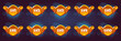 Game golden badges of level number with rating stars isolated on background. Vector cartoon icons set of gold labels with achievement rank, emblems with fantasy frames of game level