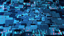 Cyber Digital Data Field. Computer Circuit Of Crypto Architecture. 3d Illustration Of Blockchain Technology High Tech Scientific Future