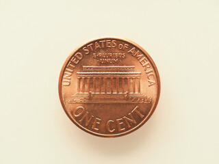 Wall Mural - 1 cent coin, reverse showing Lincoln memorial, currency of the U