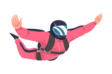 Man Parachutist Skydiving And Free-falling In The Air Descenting On The Earth Vector Illustration