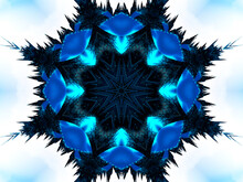 Blue Neon Pentagram On White Background. Star Kaleidoscope