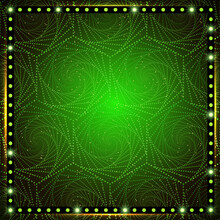 Vector Illustration Green Spiral Dots Wall Background And Golden Shining Lines