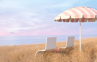 Fototapete - Abstract summer beach scene background with mirror reflection. 3d rendering.