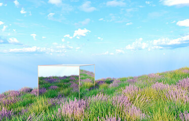 Aufkleber - Natural beauty podium backdrop with lavender field. 3d rendering. 
