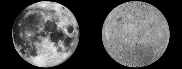 Wall Mural - the near side of the moon and the far side of the moon. comparison between the two hemispheres of th