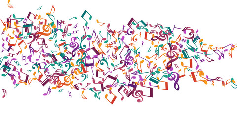 Wall Mural - Musical notes flying vector background. Melody