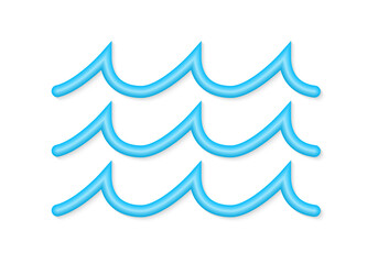 Wall Mural - Water wave 3d icon. Sea, ocean, river line symbol. Blue waves design. Vector illustration.